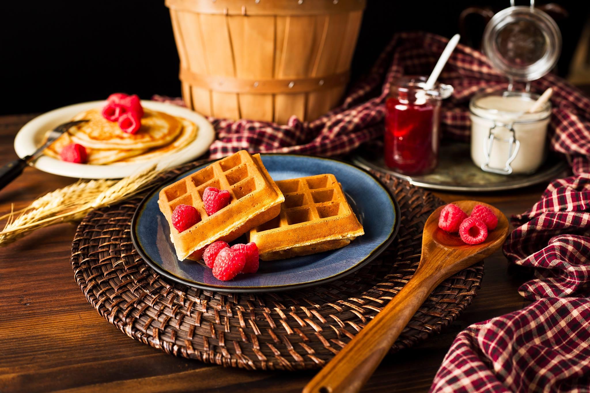 waffles and rasberries 